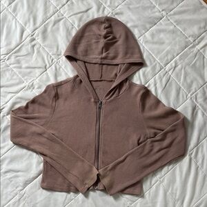 Hollister Brown Waffle Zip-Up Hoodie